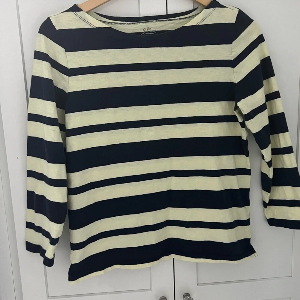 J. CREW Painter slub cotton boatneck T-shirt Yellow Navy Blue Stripe Size Medium
